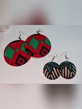 Handmade Red & Green Geometric Round Earrings - Women Jewelry
